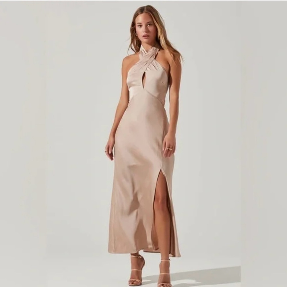 ASTR The Label Satin Halter Midi Dress